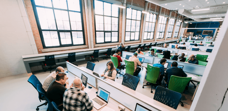 people working in an open office